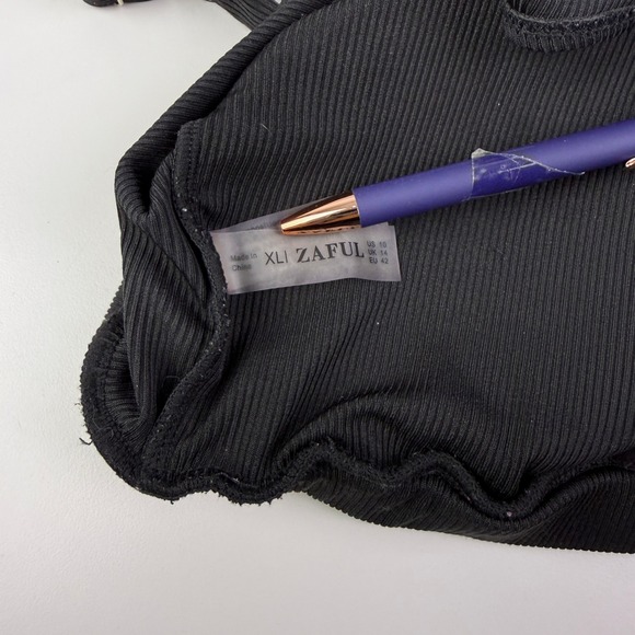 ZAFUL Black One-Shoulder Ribbed Crop Top XL - Picture 3 of 8